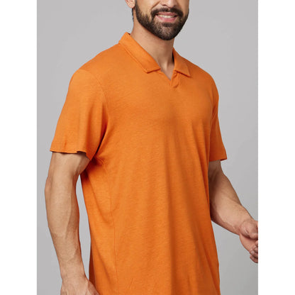 Orange Solid Cotton Polo