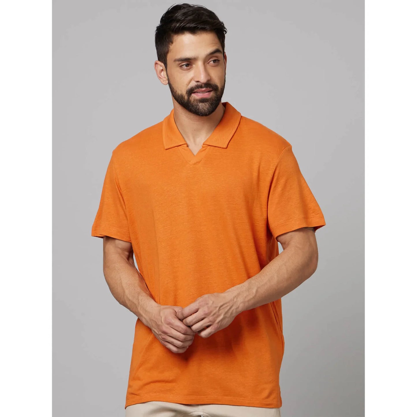 Orange Solid Cotton Polo