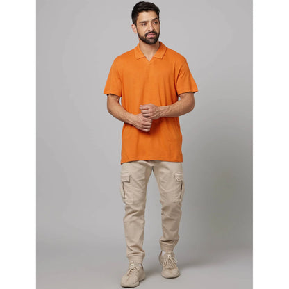 Orange Solid Cotton Polo