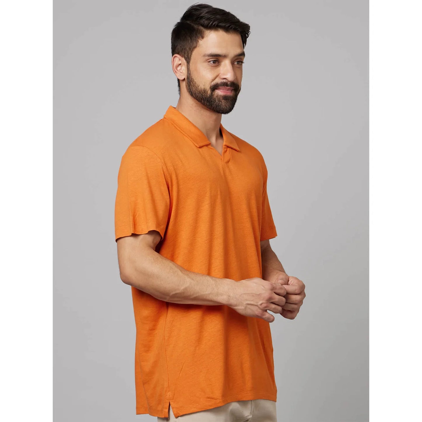 Orange Solid Cotton Polo