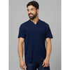 Celio* Solid Regular Fit Linen-Blend Navy Blue T-Shirt