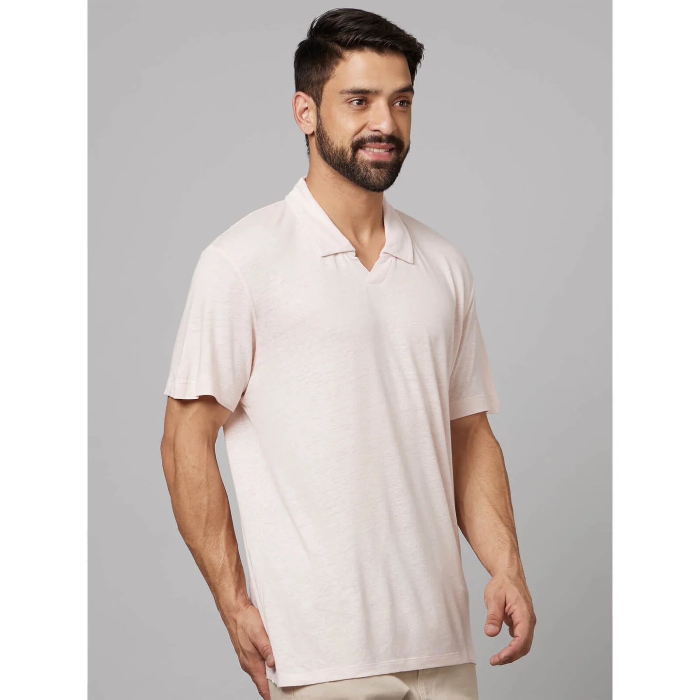 Beige Solid Cotton Polo