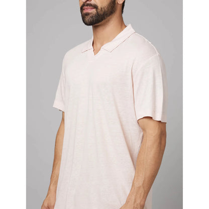 Beige Solid Cotton Polo