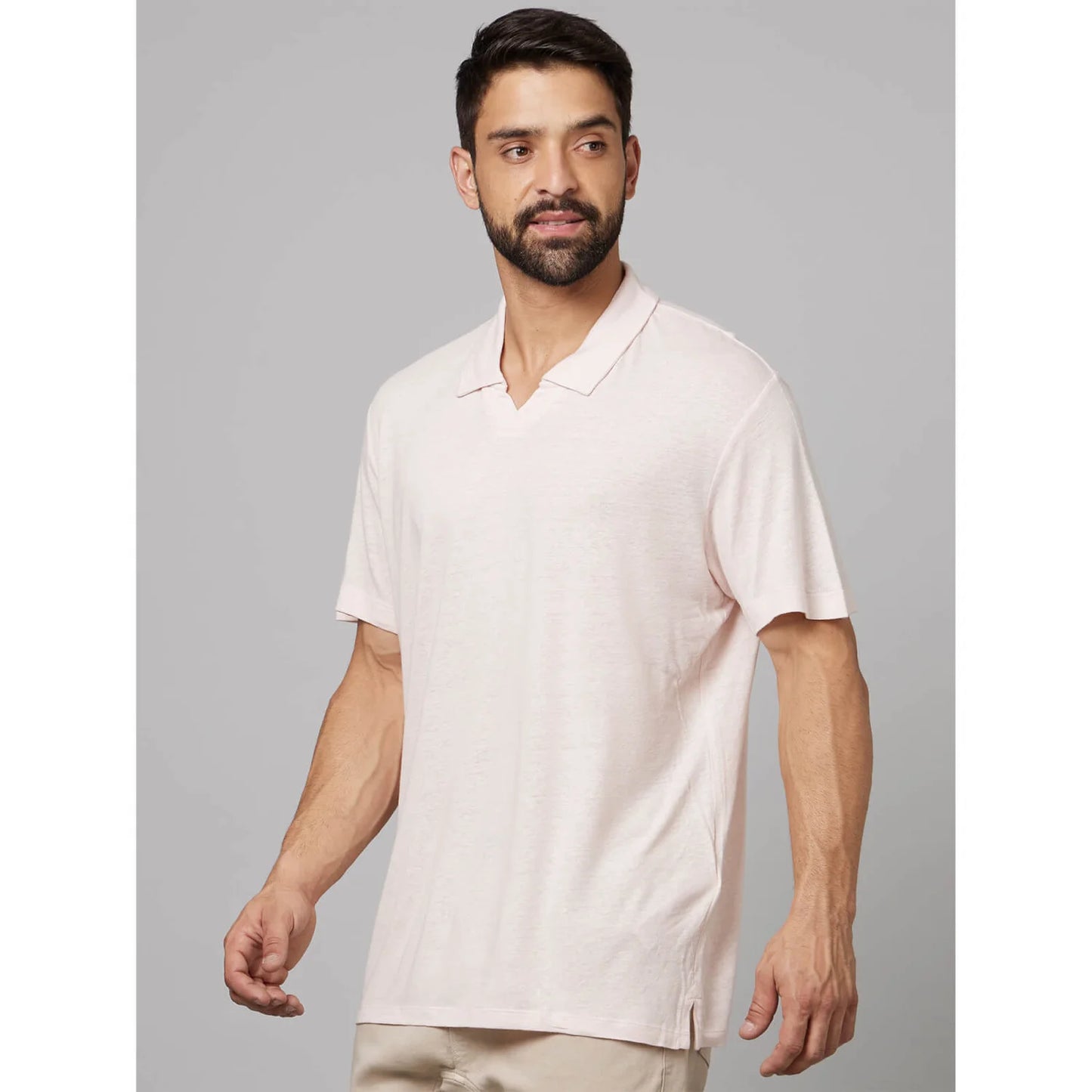 Beige Solid Cotton Polo