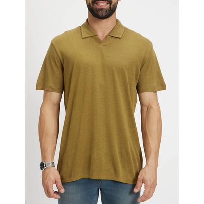 Khaki Solid Linen-Blend Polo