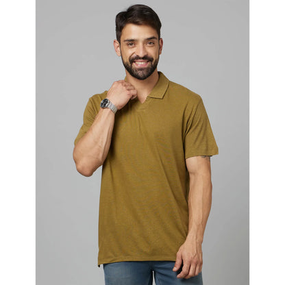 Khaki Solid Linen-Blend Polo