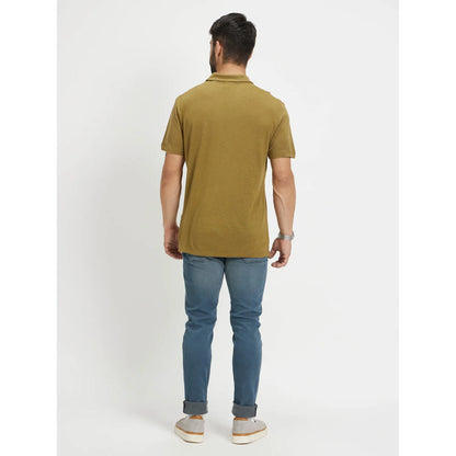 Khaki Solid Linen-Blend Polo