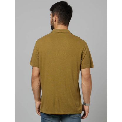 Khaki Solid Linen-Blend Polo