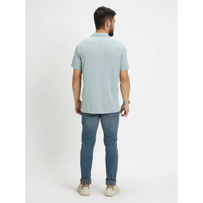 Blue Solid Linen-Blend Polo