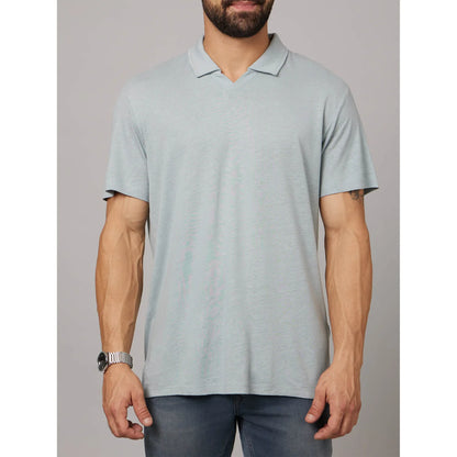 Blue Solid Linen-Blend Polo