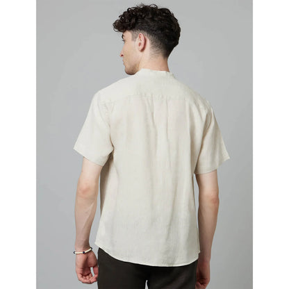 Beige Solid Linen Shirt