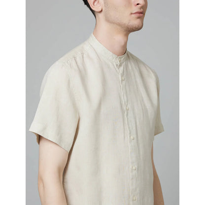 Beige Solid Linen Shirt