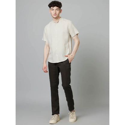 Beige Solid Linen Shirt