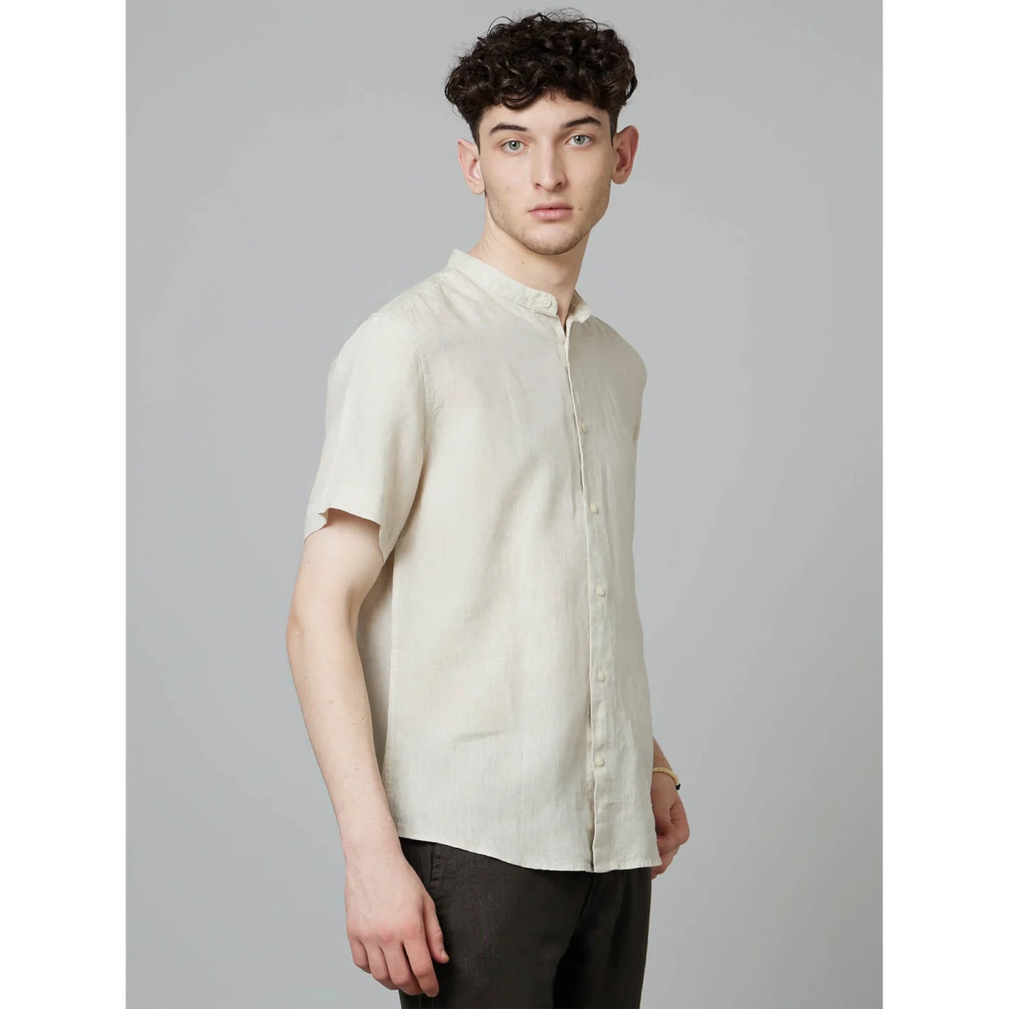 Beige Solid Linen Shirt