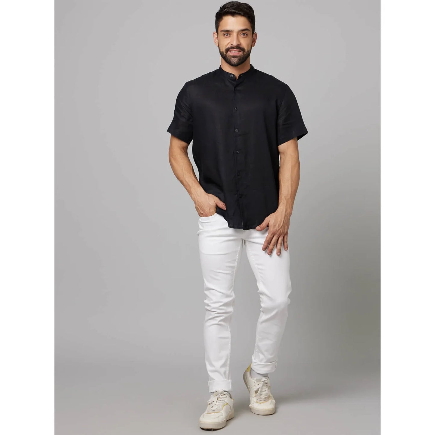 Black Solid Linen Shirt