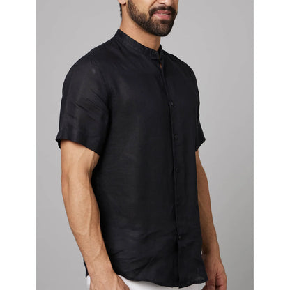 Black Solid Linen Shirt