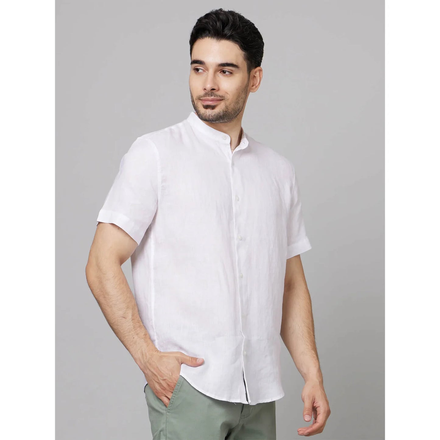 White Solid Linen Shirt