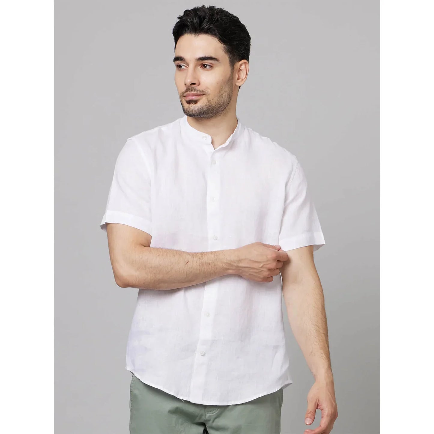 White Solid Linen Shirt