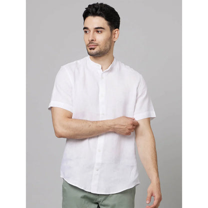 White Solid Linen Shirt