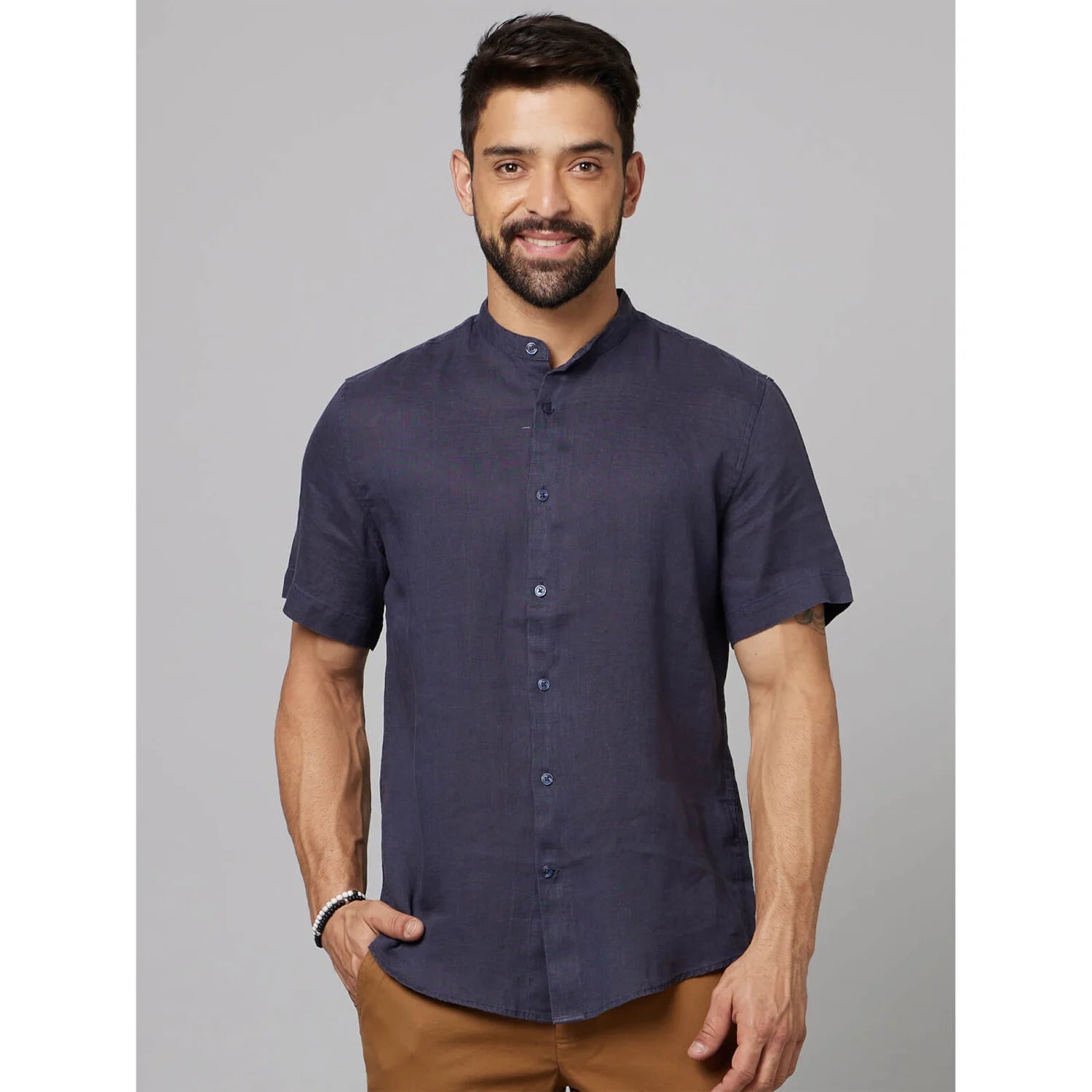 Blue Solid Linen Shirt