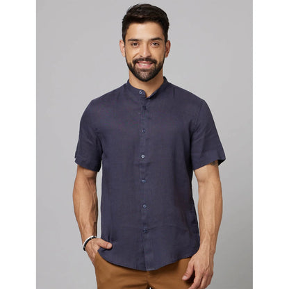 Blue Solid Linen Shirt