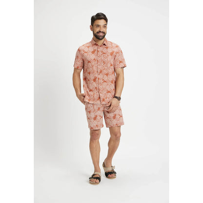 Rust Tropical Printed Cotton-Linen-Blend Shirt