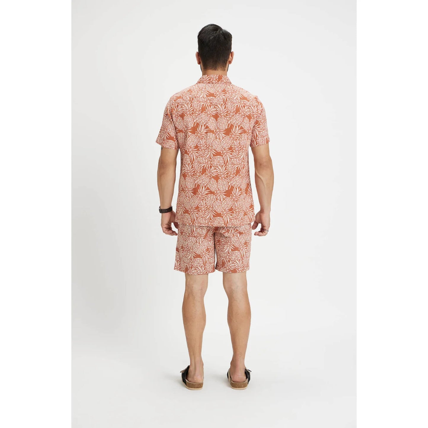 Rust Tropical Printed Cotton-Linen-Blend Shirt