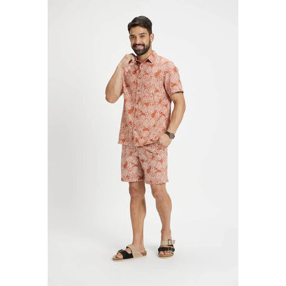 Rust Tropical Printed Cotton-Linen-Blend Shirt