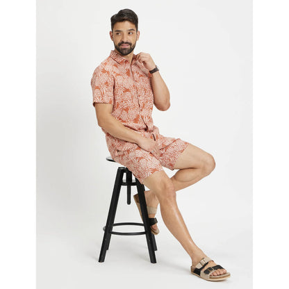 Rust Tropical Printed Cotton-Linen-Blend Shirt