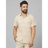 Celio* Tropical Regular Fit Cotton-Linen-Blend Beige Shirt