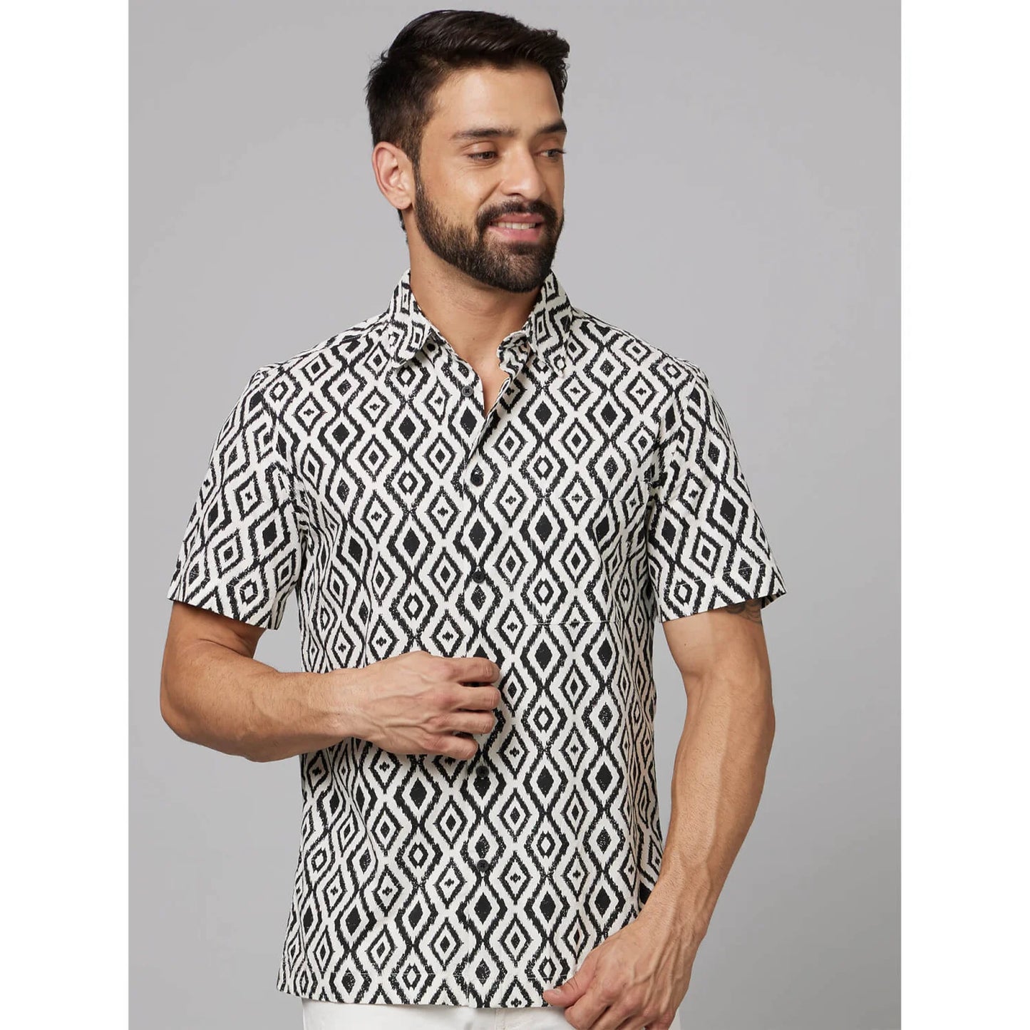 Black Geometric Printed Cotton Shirt