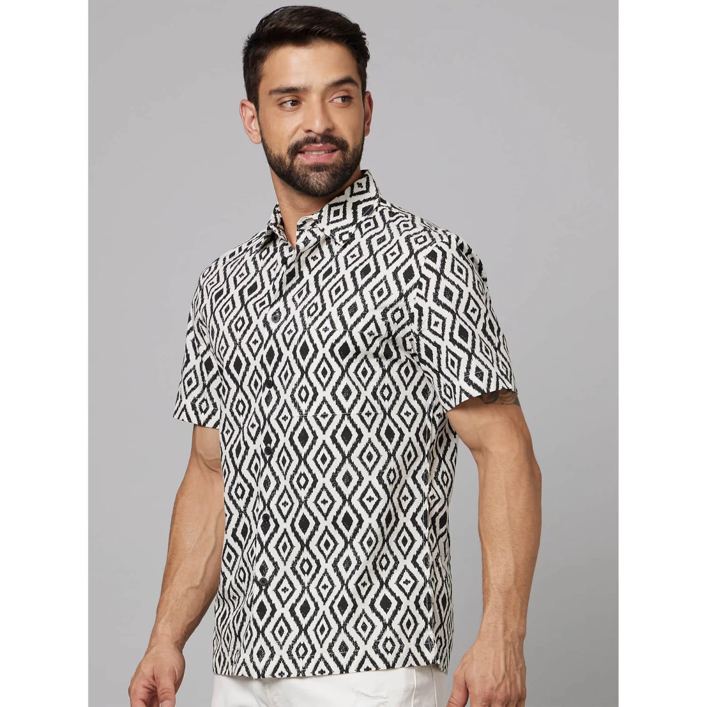 Black Geometric Printed Cotton Shirt