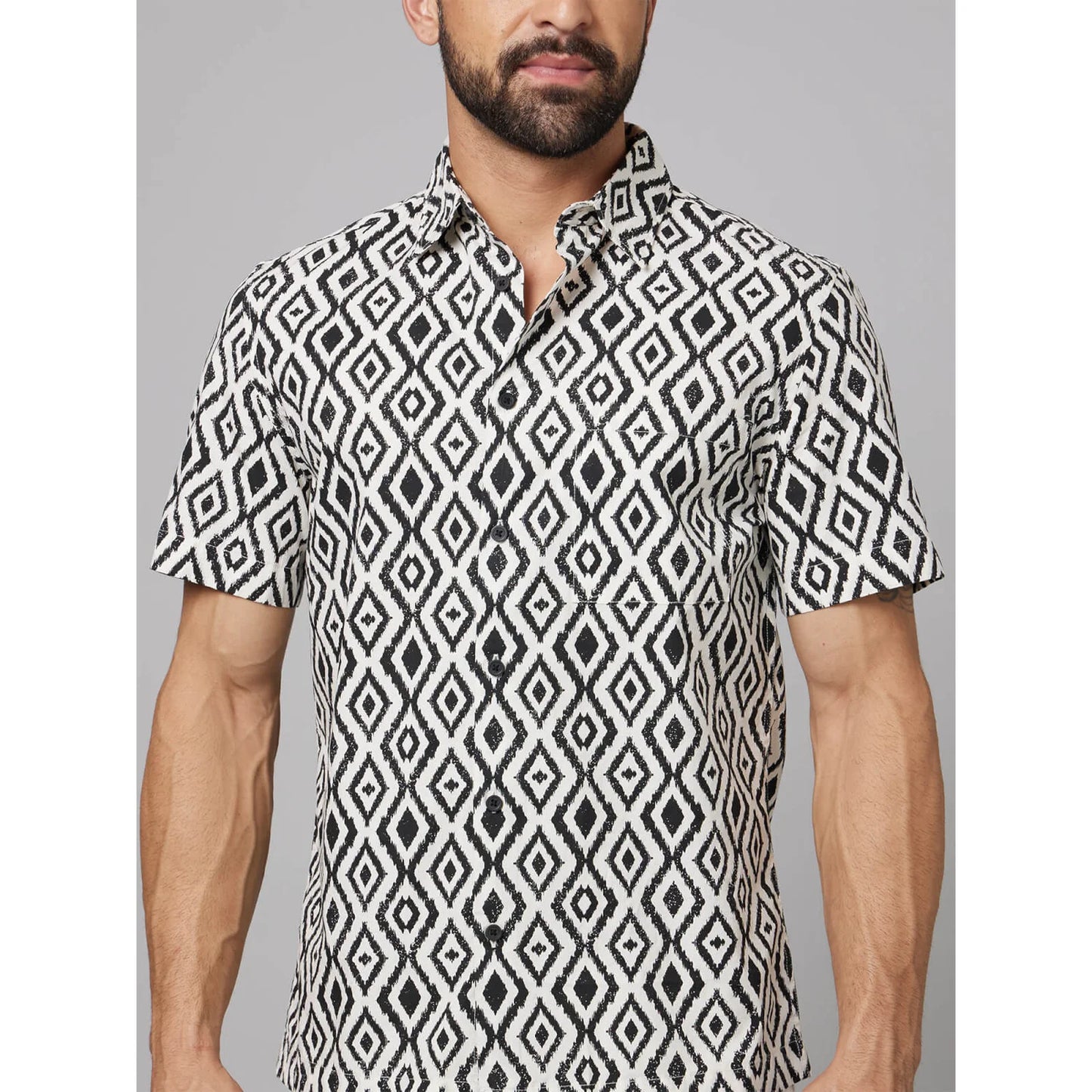 Black Geometric Printed Cotton Shirt