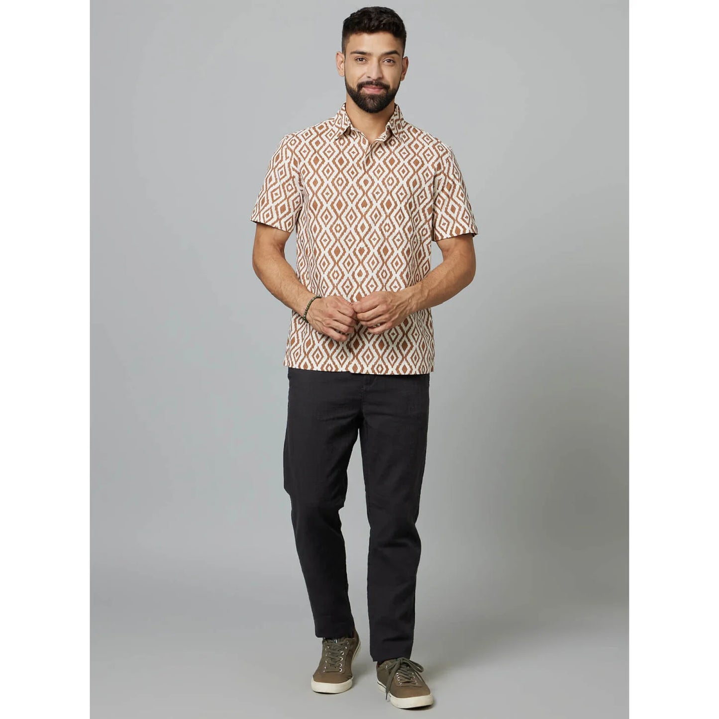 Brown Geometric Printed Cotton Shirt