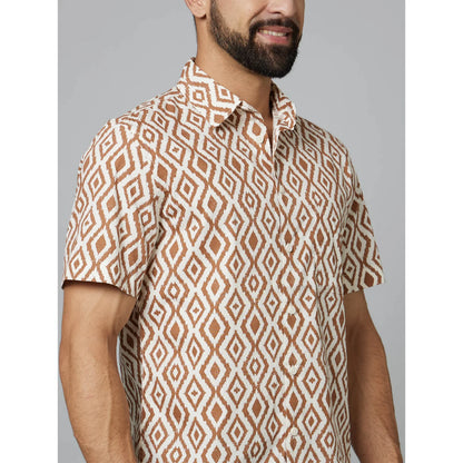 Brown Geometric Printed Cotton Shirt