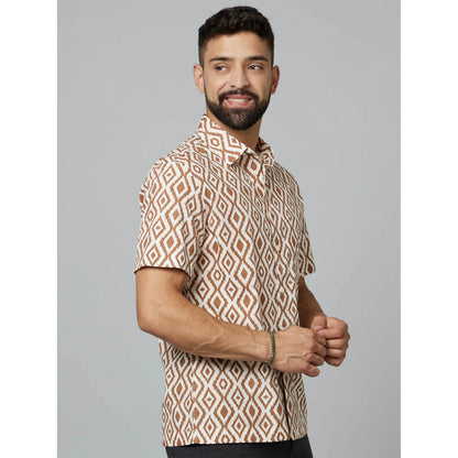 Brown Geometric Printed Cotton Shirt