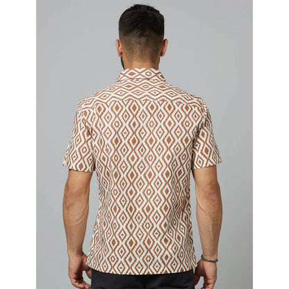 Brown Geometric Printed Cotton Shirt