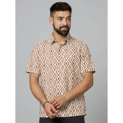 Brown Geometric Printed Cotton Shirt