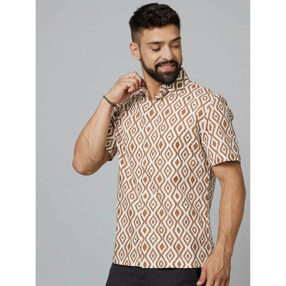 Brown Geometric Printed Cotton Shirt