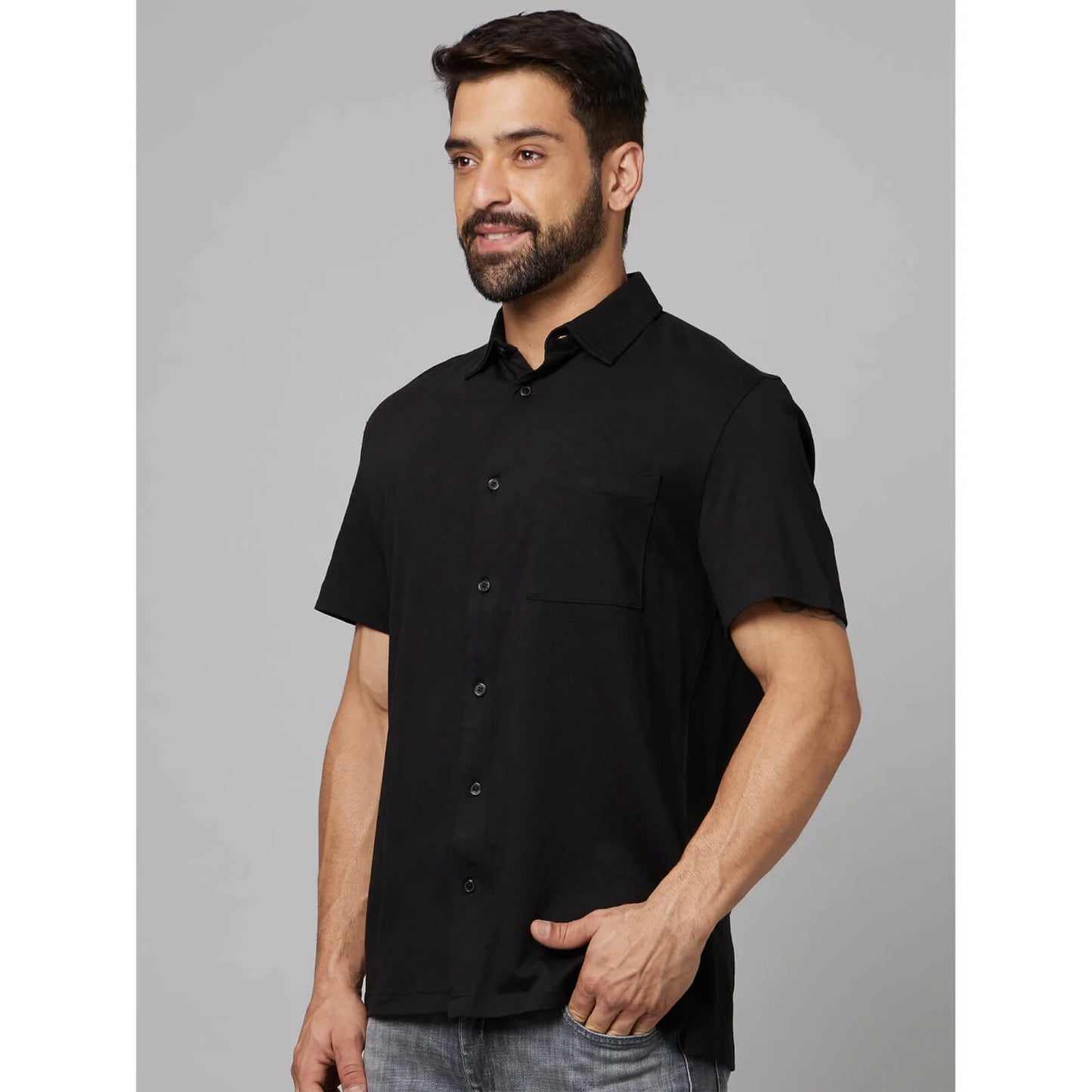 Black Solid Cotton Shirt