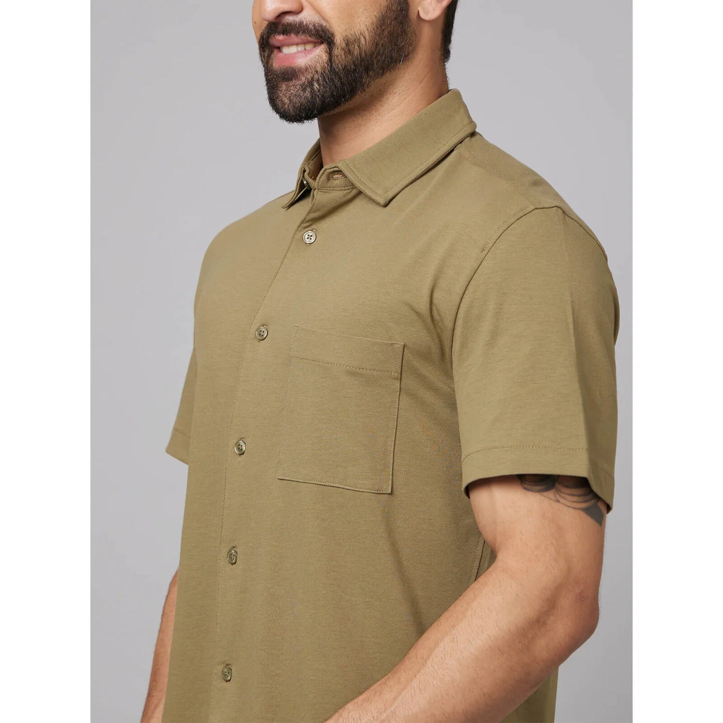 Khaki Solid Cotton Shirt