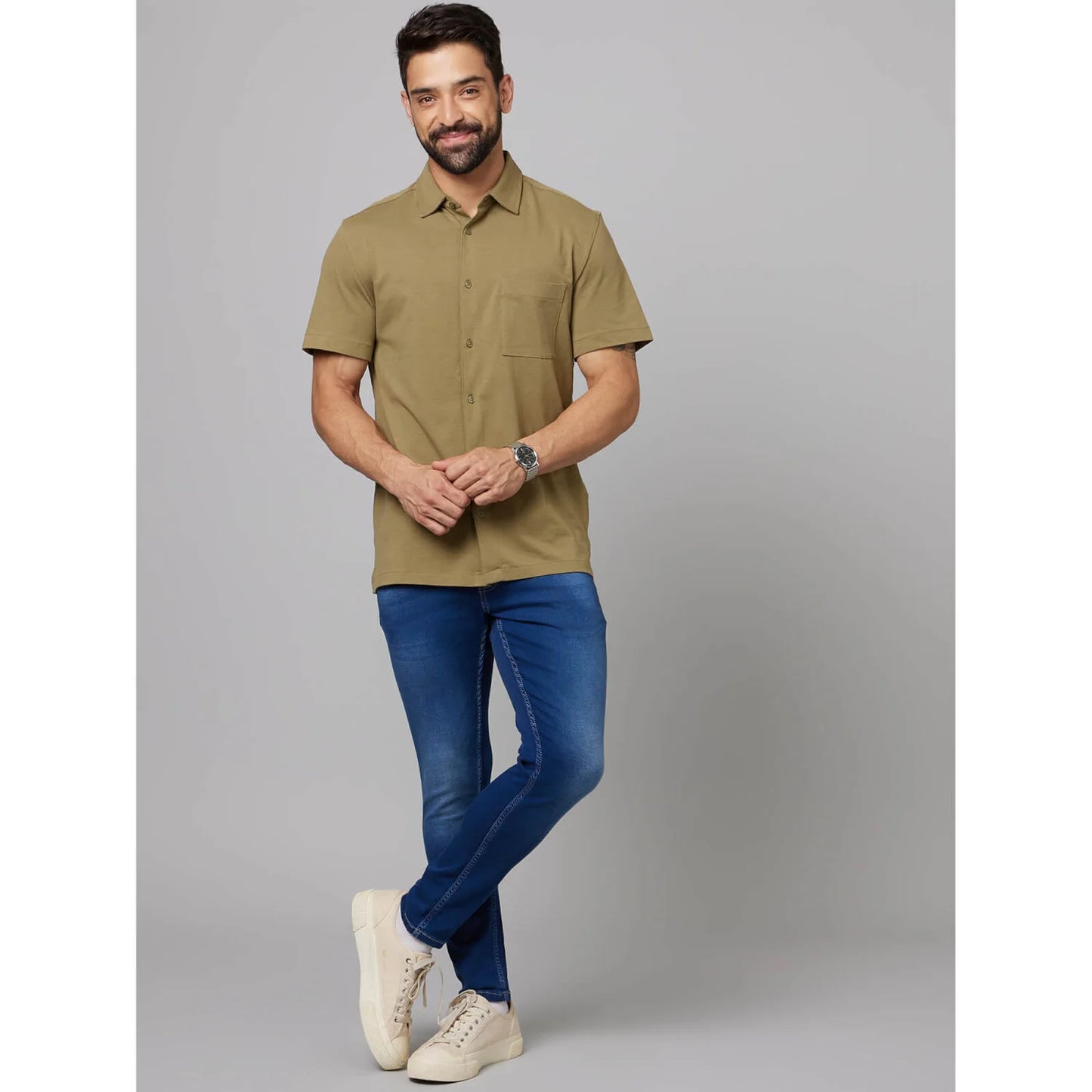 Khaki Solid Cotton Shirt