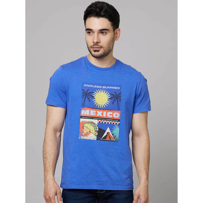 Blue Graphic Printed Cotton T-shirt