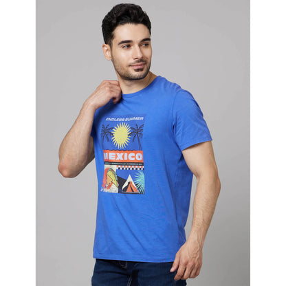 Blue Graphic Printed Cotton T-shirt