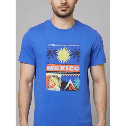 Blue Graphic Printed Cotton T-shirt