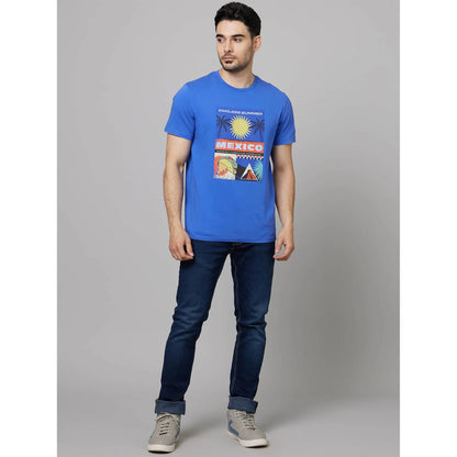 Blue Graphic Printed Cotton T-shirt