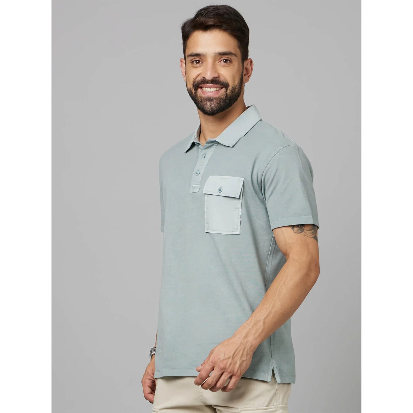 Green Solid Cotton Polo