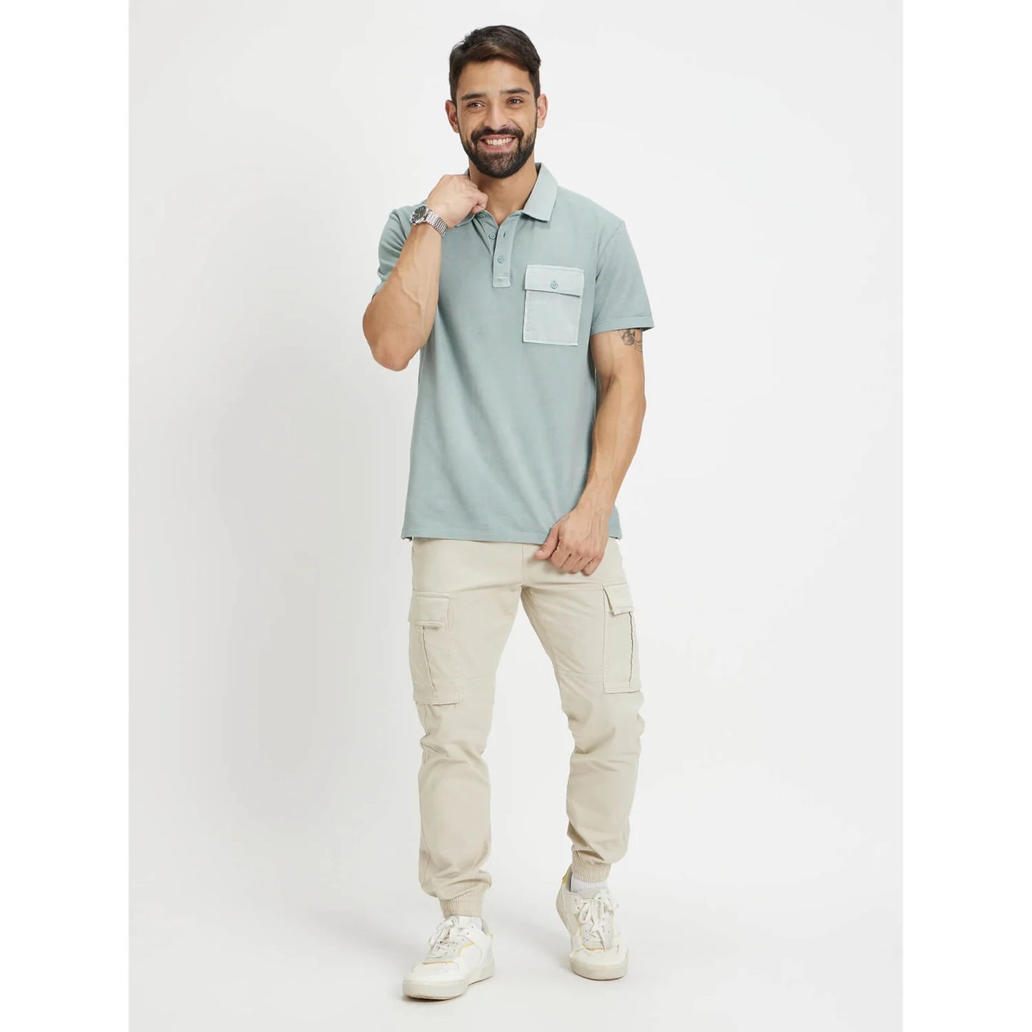 Green Solid Cotton Polo