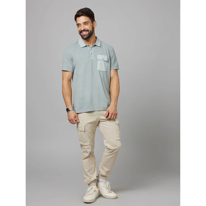 Green Solid Cotton Polo