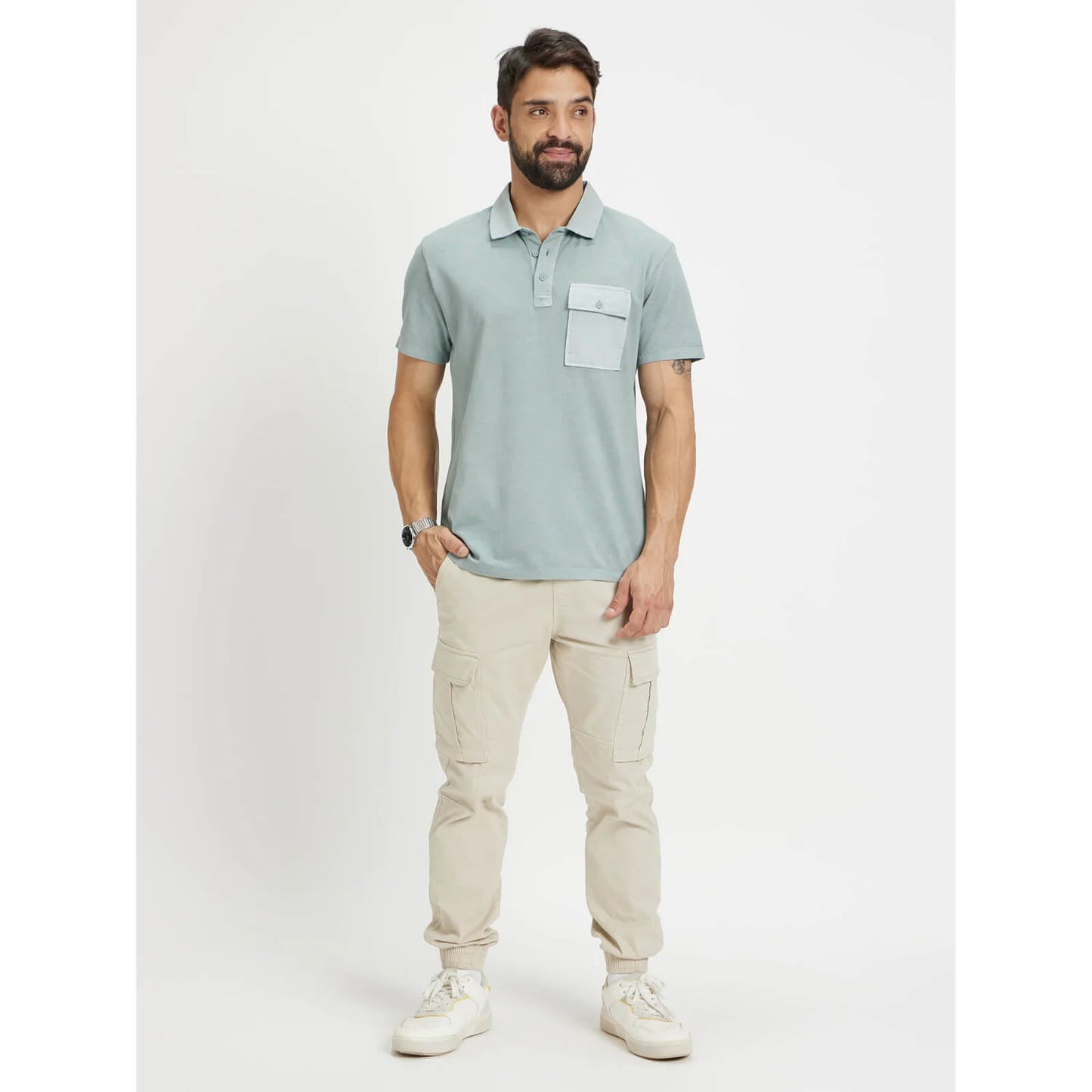 Green Solid Cotton Polo